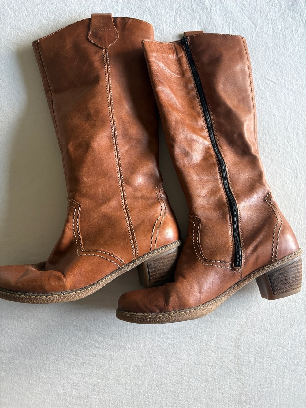 Rieker Tan Leather Mid-Calf Zip Heeled stampede Boots